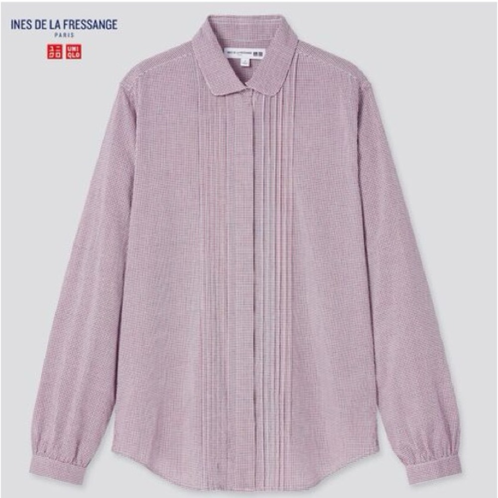 WOMEN COTTON LAWN CHECKED LONG-SLEEVE SHIRT (INES DE LA FRESSAGNE) Large Red Blu